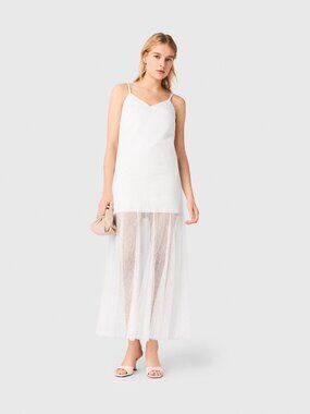 Maje Elegant White V-Neck Lace Dress Taffeta and lace dress